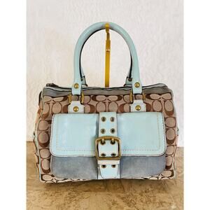 COACH 7064 brown and blue Boston satchel bag